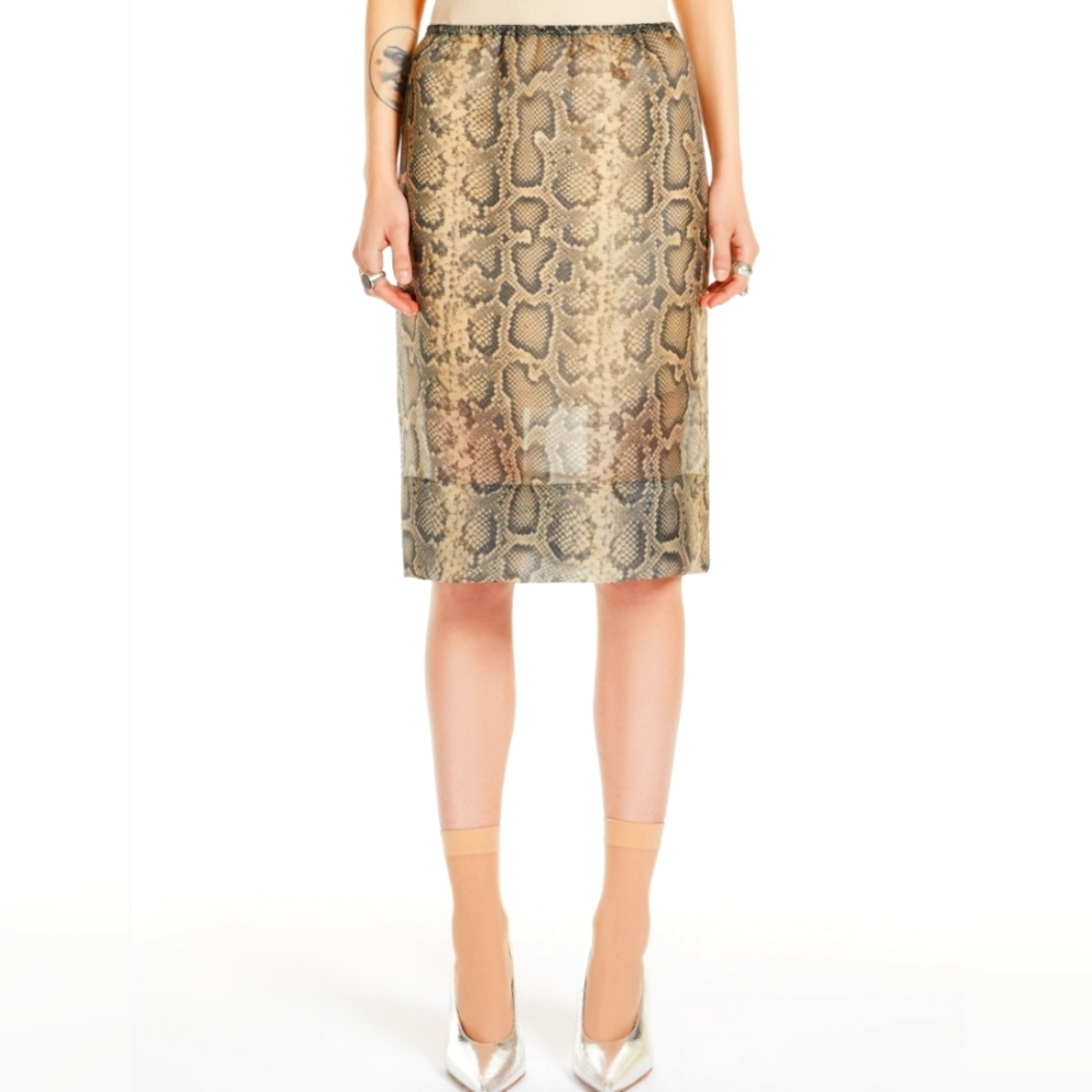 (L)🌼 She +Sky Python Snakeskin Suede High Waist Skirt🌼 14.5"×L25.5"
